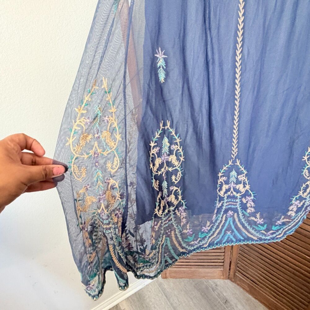 Boho Embroidered Mesh Maxi Skirt Cottagecore Festival Hippy Artsy NWT Size S/M - Picture 9 of 13